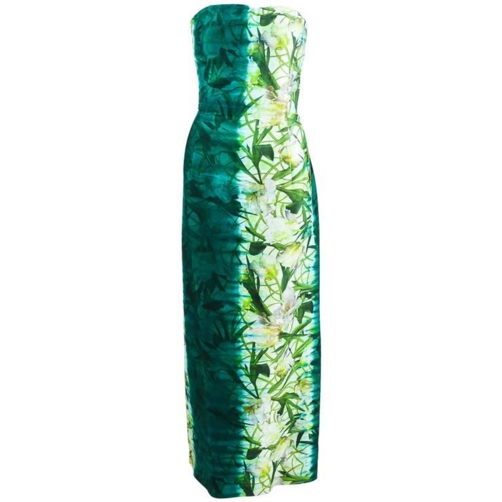 ○$4,800 OSCAR DE LA RENTA GREEN FLORAL SILK GOWN US 10 L - Picture 5 of 16